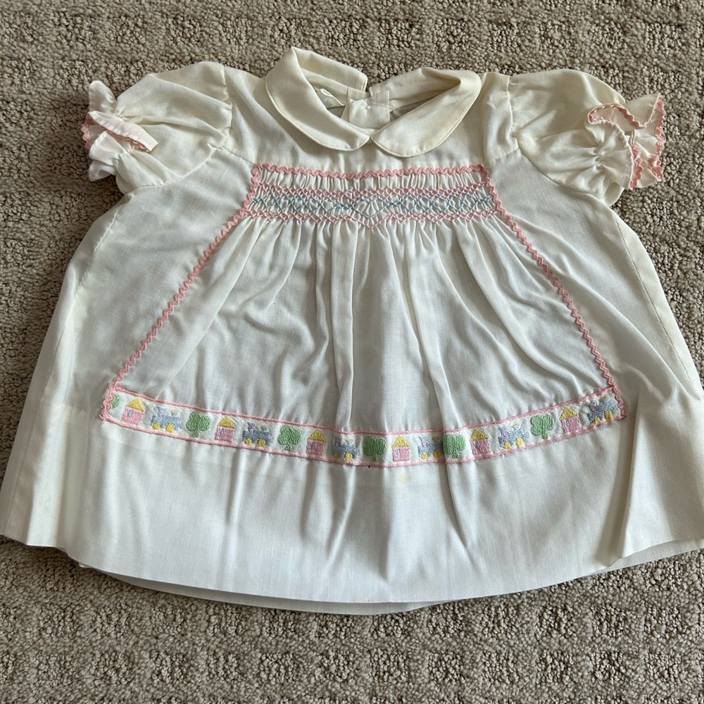Classic Smocked Ivory and Pink Baby Dress